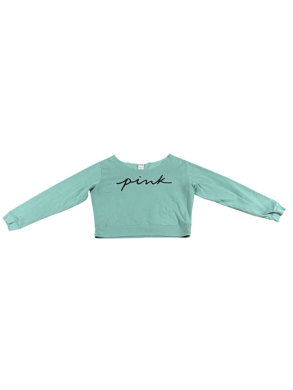 Victoria’s Secret PINK XL Mint Green Cropped Sweatshirt Logo Pullover